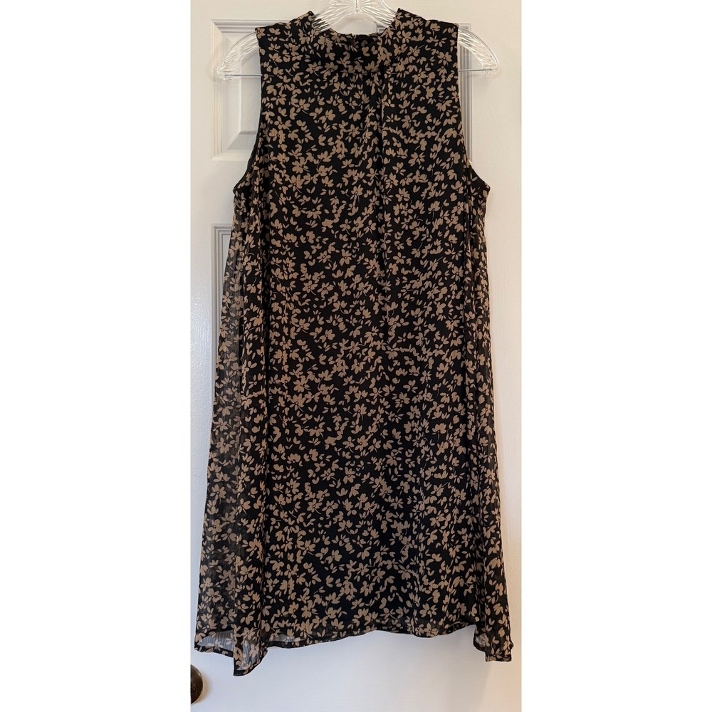 Tommy Hilfiger Black Tan Floral Mock Neck Sleeveless Shift Dress Size 10 Floral